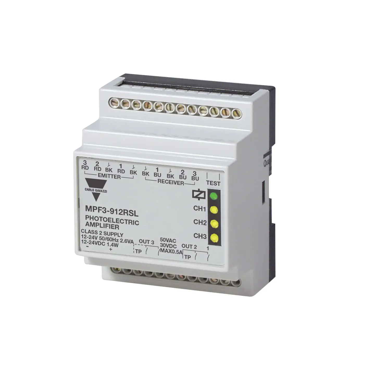Produktfoto 1 von Carlo Gavazzi zylindrisch Optischer Sensor, Durchgangsbalken, Bereich 50 m, Relaiskontakt Ausgang, Anschlusskabel,