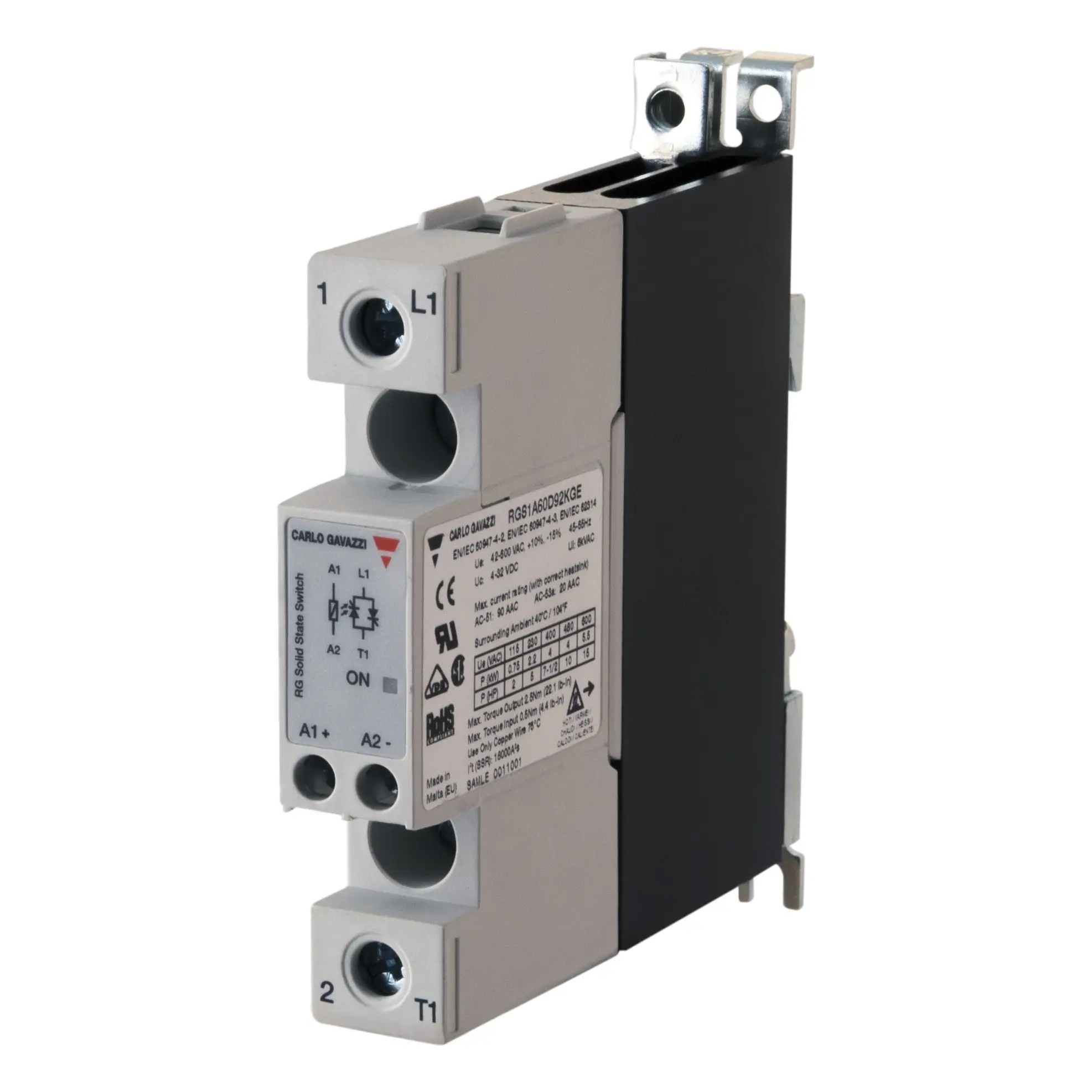 Produktfoto 1 von Carlo Gavazzi RGC1 DIN-Hutschiene Industriell montierte Halbleiterrelais 660 V ac 32V dc / 37 A