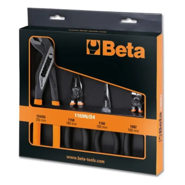 Produktfoto 1 von BETA 1169N/D4 Zangensatz Gerade 4 Stk. 160 mm, 180 mm, 250 mm Kombizange, Seitenschneider, Spitzzange