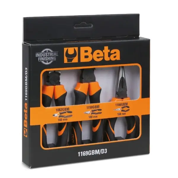 Produktfoto 1 von BETA 1169GBM/D3 Zangensatz Gerade 3 Stk. 160 mm, 180 mm Kombizange, Seitenschneider, Spitzzange