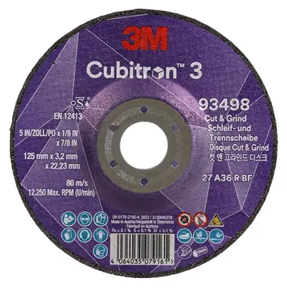 Produktfoto 1 von 3M 3MTM CubitronTM 3 Präzisionskorn Ø 125 mm / Stärke 3.2 mm, Korngröße 10 36 1 Per Pack