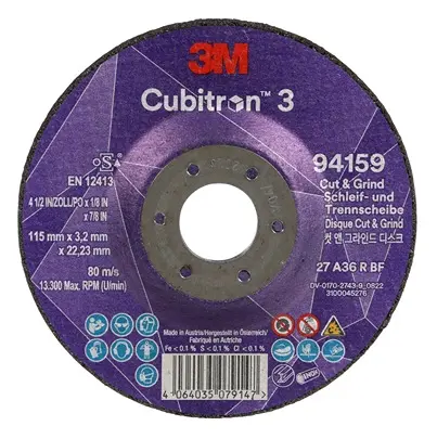 Produktfoto 1 von 3M 3MTM CubitronTM 3 Präzisionskorn Ø 115 mm / Stärke 3.2 mm, Korngröße 10 36 1 Per Pack