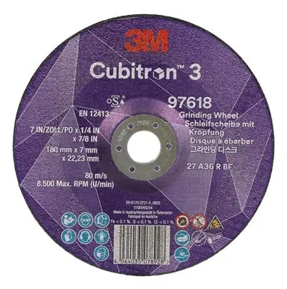 Produktfoto 1 von 3M 3MTM CubitronTM 3 Performance Abrasives Präzisionsgeformtes Keramikkorn Ø 180 mm / Stärke 7 mm, Korngröße 36 36 10