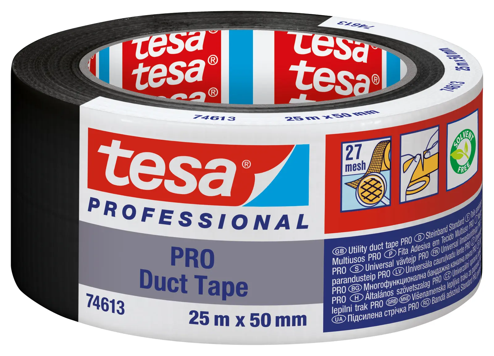Produktfoto 1 von Tesa Tesa PRO 74613 Duct Tape Panzerband, Polyethylengewebe Schwarz, 0.175 mm x 50 mm x 25 m Schwarz