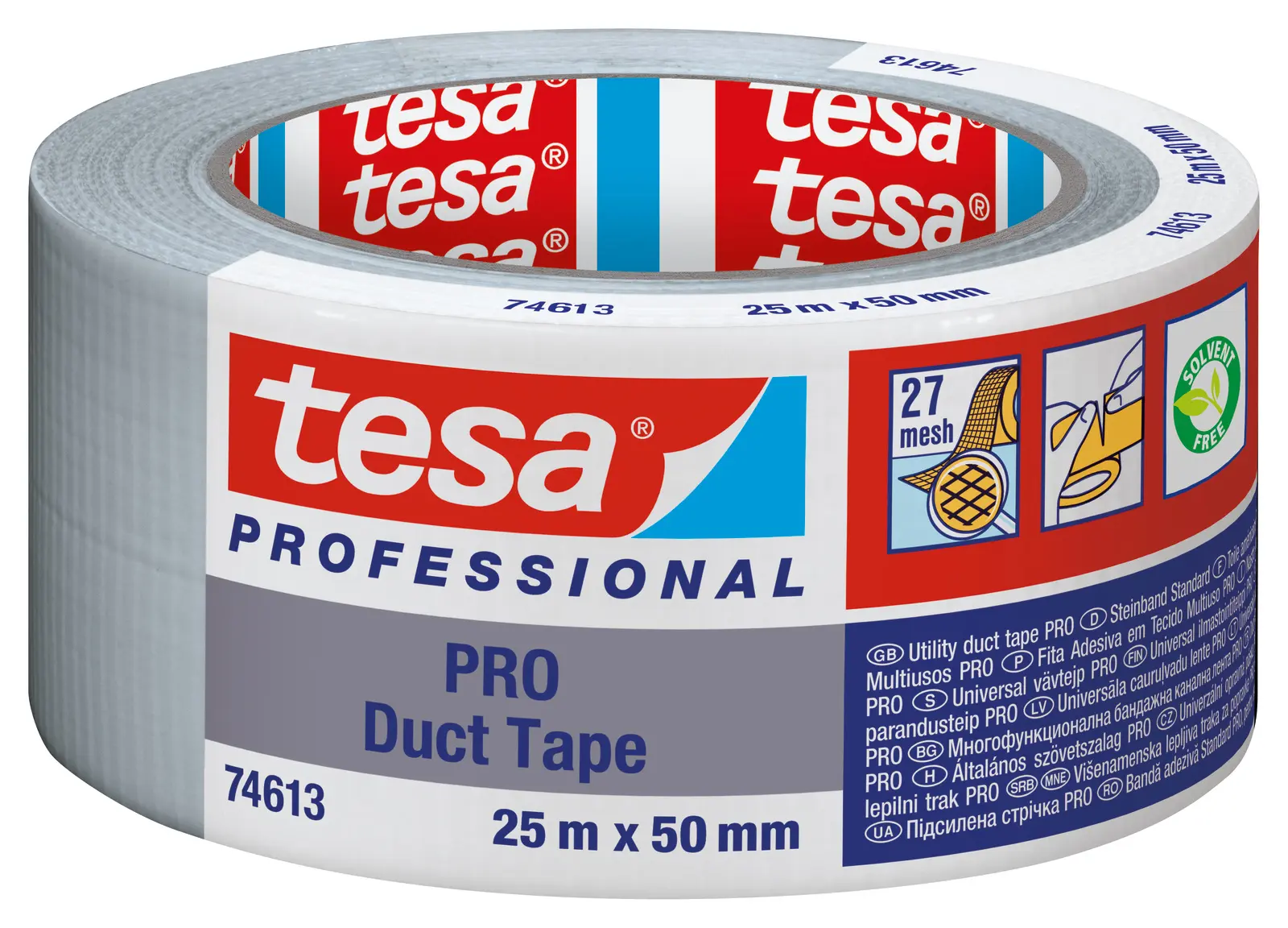 Produktfoto 1 von Tesa Tesa PRO 74613 Duct Tape Panzerband, Polyethylengewebe Grau, 0.175 mm x 50 mm x 25 m Grau