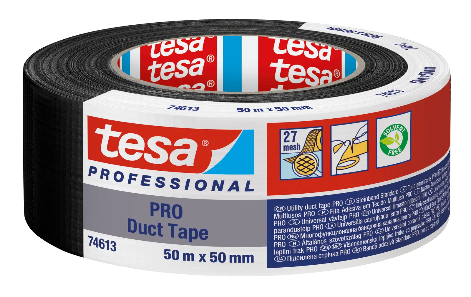 Produktfoto 1 von Tesa Tesa PRO 74613 Duct Tape Panzerband, Polyethylengewebe Schwarz, 0.175 mm x 50 mm x 50 m Schwarz