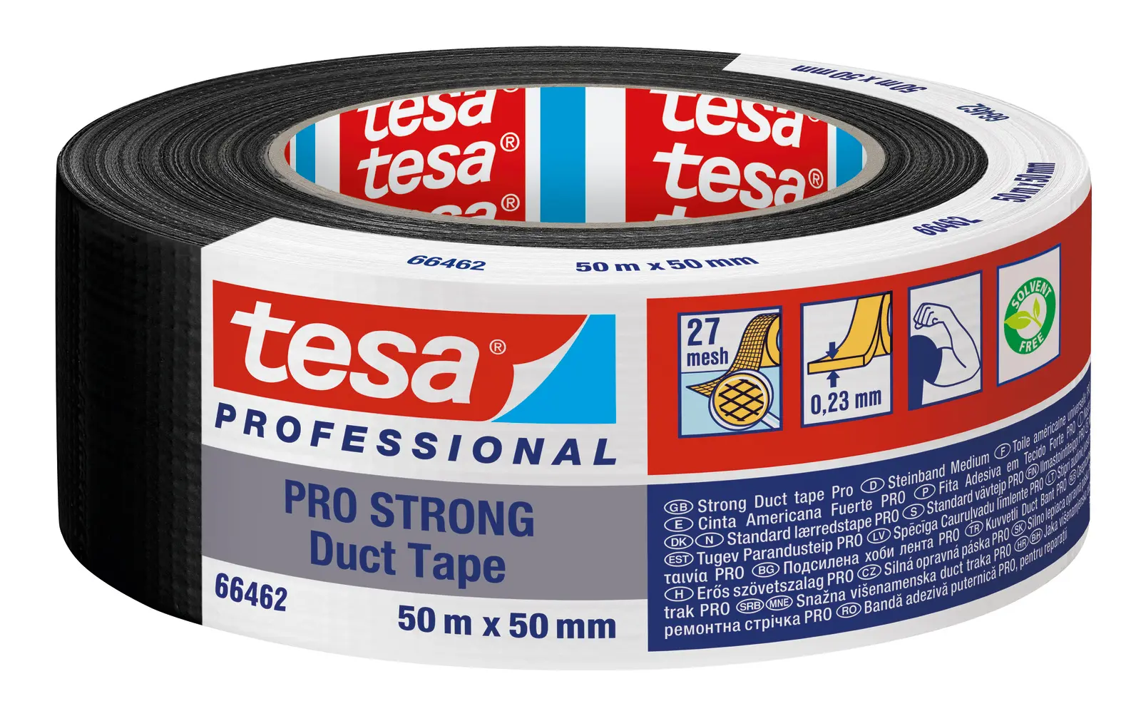 Produktfoto 1 von Tesa Tesa PRO 66462 STRONG Duct Tape Panzerband, Polyethylengewebe Schwarz, 0.23 mm x 50 mm x 50 m Schwarz