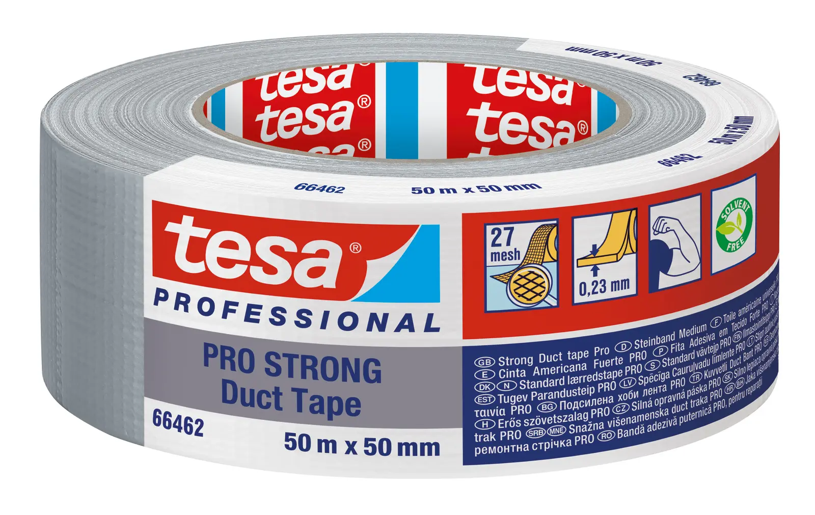 Produktfoto 1 von Tesa Tesa PRO 66462 STRONG Duct Tape Panzerband, Polyethylengewebe Grau, 0.23 mm x 50 mm x 50 m Grau