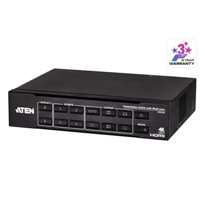 Produktfoto 1 von 3,5-mm-Stereo-Buchse (3-polig) Aten HDMI-Schalter HDMI 6-Port Schalter, 4096 x 2160 pixel 4 Videoeingänge 2