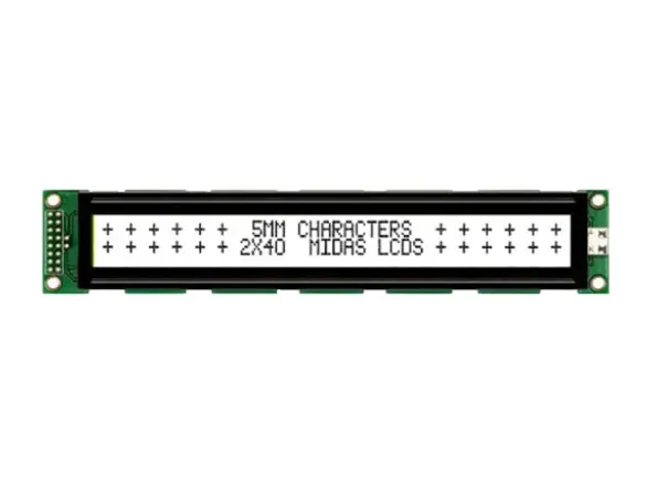 Produktfoto 1 von Midas MC24005A6W Monochrom LCD, LCD LED Schwarz 2 x 40 2 x 40 characters, Hintergrund Weiß, Parallel Interface