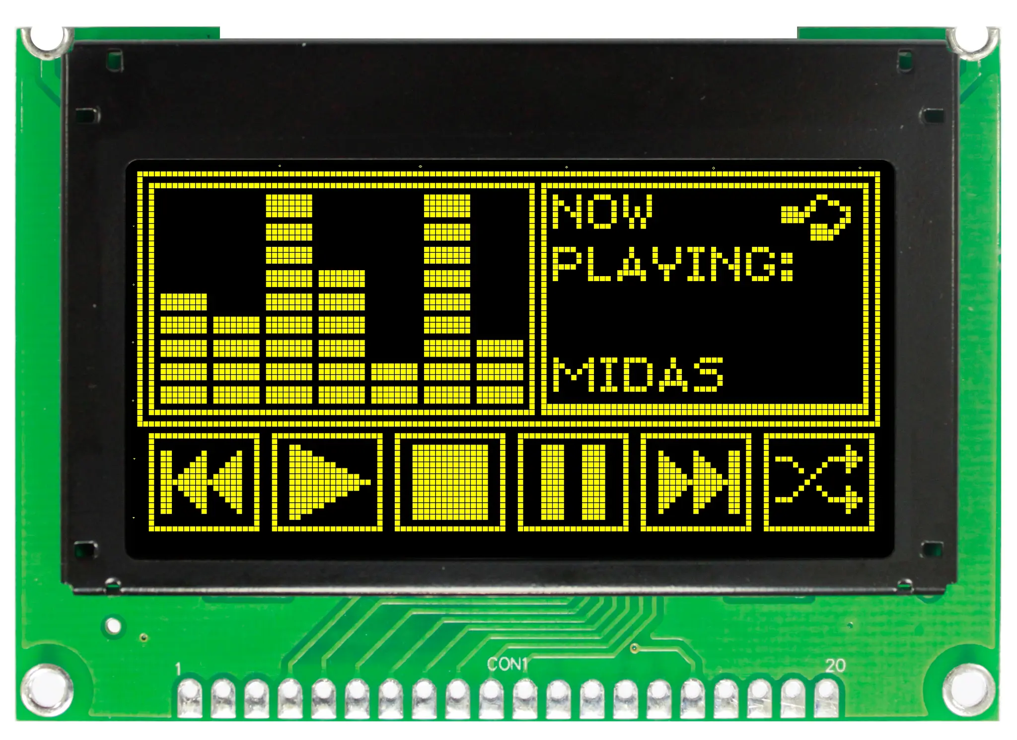 Produktfoto 1 von Midas 2.42 in Gelb OLED-Display 128 x 64 pixel, 55.01 x 27.49 mm Passiv-Matrix COB Parallel