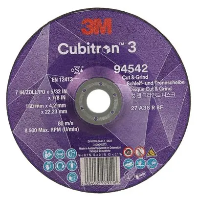 Produktfoto 1 von 3M 3MTM CubitronTM 3 Präzisionskorn Ø 180 mm Harz / Stärke 4.2 mm, Korngröße 36 36 10