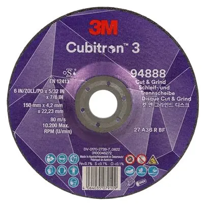 Produktfoto 1 von 3M 3MTM CubitronTM 3 Präzisionskorn Ø 150 mm Harz / Stärke 4.2 mm, Korngröße 36 36 10