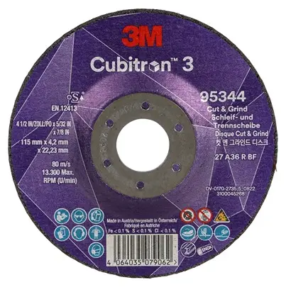 Produktfoto 1 von 3M 3M Cubitron 3 Präzisionskorn Ø 115 mm Keramik / Stärke 4.2 mm, Korngröße 10 36 1 Per Pack
