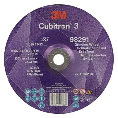 Produktfoto 1 von 3M Cubitron 3 Schleifscheibe, Korngröße 36 Keramik 36, 230 mm x 22.23 mm, 6650 U/min