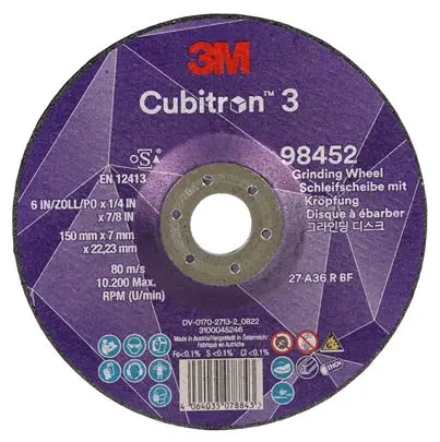 Produktfoto 1 von 3M Cubitron 3 Schleifscheibe, Korngröße 36 Keramik 36, 150 mm x 22.23 mm, 10200 U/min