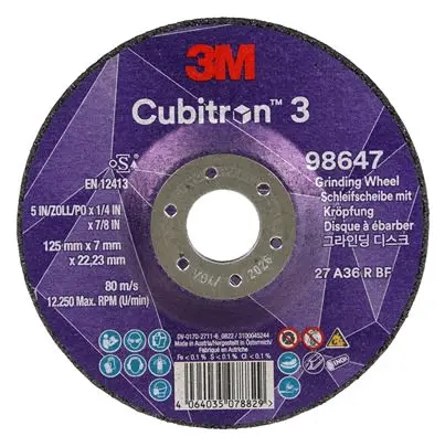 Produktfoto 1 von 3M Cubitron 3 Schleifscheibe, Korngröße 36 Keramik 36, 125 mm x 22.23 mm, 12250 U/min