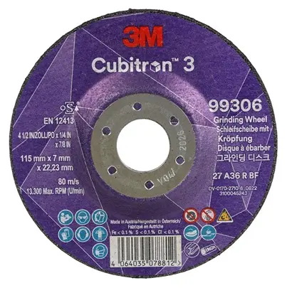 Produktfoto 1 von 3M Cubitron 3 Schleifscheibe, Korngröße 36 Keramik 36, 115 mm x 22.23 mm, 13300 rpm