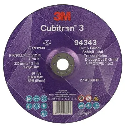 Produktfoto 1 von 3M 3MTM CubitronTM 3 Präzisionskorn Ø 230 mm Harz / Stärke 4.2 mm, Korngröße 36 36 10