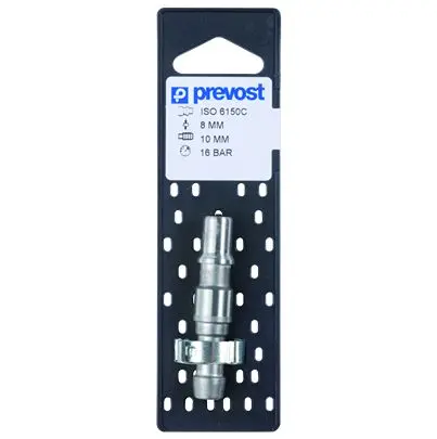 Produktfoto 1 von PREVOST Pneumatische Schnellsteckkupplung, Schlauchanschlussstück + Ohrklemme, 8mm