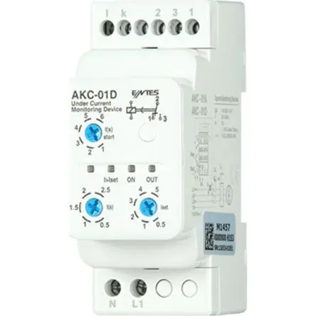 Produktfoto 1 von ENTES AKC Stromüberwachungsrelais 1-phasig, 1 CO-Relaisausgang 0.5A - 60A, DIN-Hutschiene, 230V ac