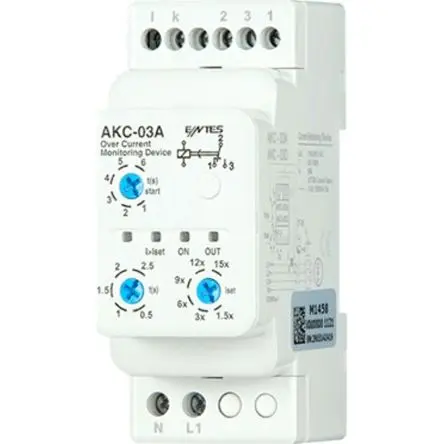 Produktfoto 1 von ENTES AKC Stromüberwachungsrelais 1-phasig, 1 Wechsler 0.5A - 60A, DIN-Hutschiene, 230V ac