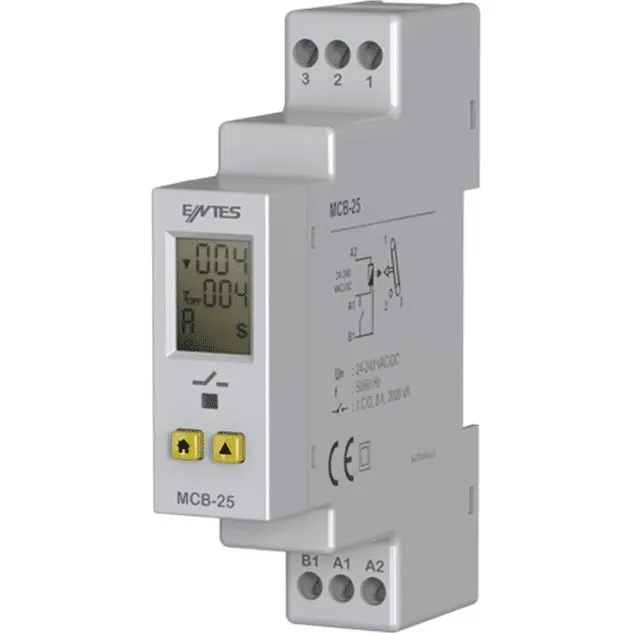 Produktfoto 1 von ENTES MCB Zeitrelais, DIN-Schienen, 0.1 sec → 999 hrs, 24 → 240V ac, 1 Kont. Multifunktion, 1-poliger