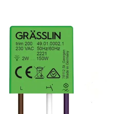 Produktfoto 1 von Grässlin Dimmer, 150 W 230V ac 1 Auslässe H. 26.4 mm B. 25.5mm T. 9.6 mm