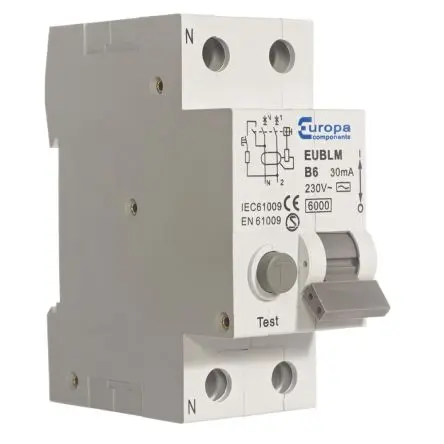 Produktfoto 1 von Europa EUBLM EUBLM FI/LS-Schalter (RCBO) 40A, 2-polig Typ C, Empfindlichkeit 30 mA