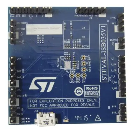 Produktfoto 1 von STMicroelectronics STEVAL-ISB035V1 Evaluierungsplatine, Lithium-Ionen/Lithium-Polymer-Batterie Leistungsmanagement