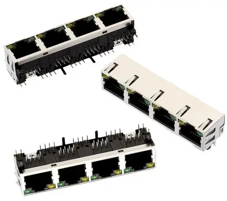 Wurth Elektronik 615032 Buchse RJ45-Steckverbinder, 4-Port 8-polig Vernickelte Bronze Leiterplattenmontage Horizontal