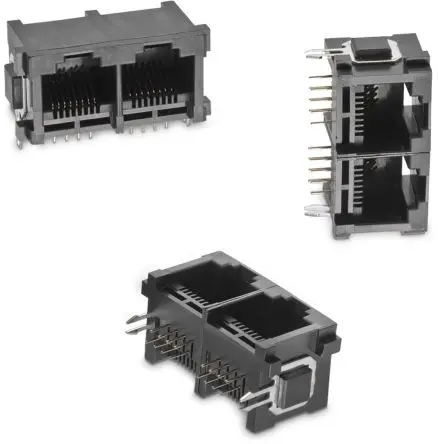 Wurth Elektronik 615024 Buchse Cat3 RJ45-Steckverbinder, 3-Port 8-polig Messing vernickelt Leiterplattenmontage