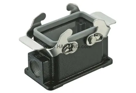Produktfoto 1 von HARTING Han M Gehäuse für robusten Stromversorgungsstecker 2 Hebel 2, Oberfläche 10B Sockel, IP65