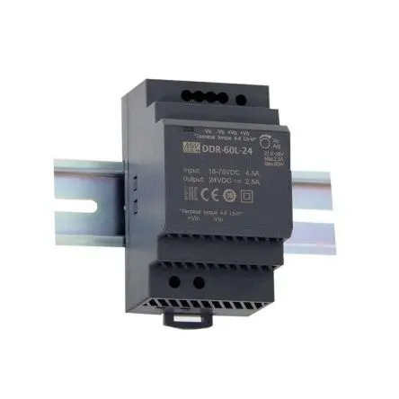 Produktfoto 1 von MEAN WELL DDR-60 DC/DC Konverter, 24V OUT 12 A DIN-Hutschiene 36V dc -40 °C 85 °C