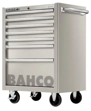 Produktfoto 1 von Bahco Edelstahl Rollenschrank, Typ Werkzeugwagen 7 Schubladen mit Rädern, 956 mm x 580mm x 762 mm