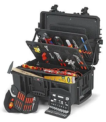Produktfoto 1 von Knipex Kunststoff Werkzeugkoffer Schwarz L. 609mm B. 428mm H. 263mm 15.0kg 2 Räder, Vorhängeschloss