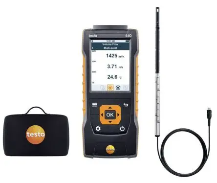 Produktfoto 1 von Testo 440 Hot Wire Kit Anemometer 50 °C max.Temp. 30 m/s, 0.01 m/s, Luftgeschwindigkeit, Temperatur, Volumenstrom, Typ