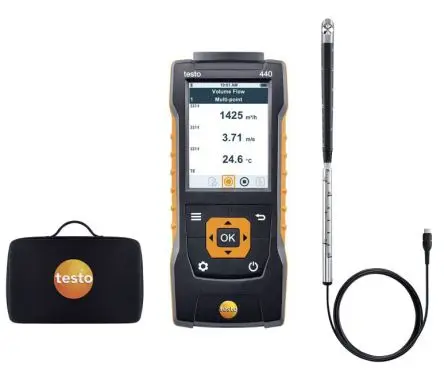 Produktfoto 1 von Testo 440 16 mm Vane Kit Anemometer 50 °C max.Temp. 50 m/s, 0.1 m/s, Luftgeschwindigkeit, Volumenstrom, Typ TC, NTC,