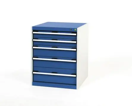 Produktfoto 1 von Bott 5 Schubladeneinheit, Kleinteilemagazin Blau, Grau, 800 mm x 650mm x 650 mm