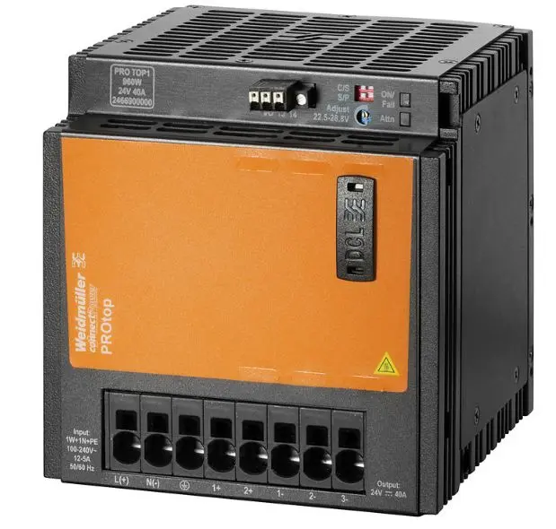 Produktfoto 1 von Weidmüller Pro Top DIN-Schienen Netzteil Getaktet 24V dc / 40A 960W 100 → 277 V ac / 120 → 340V dc