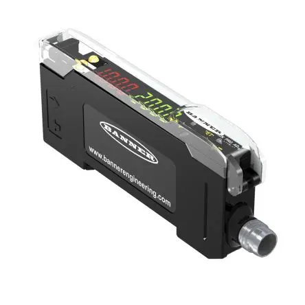 Produktfoto 1 von Banner Glas, Kunststoff PnP, Push-Pull Faseroptik Verstärker 3000 mm Kabel IO-Link IP50 1000μs 30V dc Rote LED / 960 mW