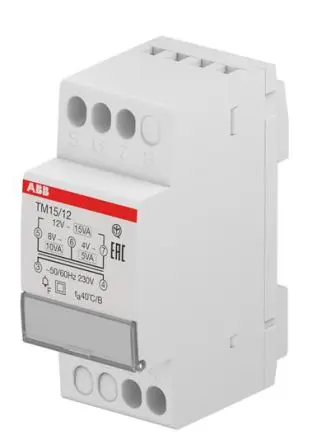 Produktfoto 1 von ABB 15 W Klingeltrafo, Primär 230 V / Sekundär 12 V ac DIN-Hutschiene 5 Ausg., 85 mm x 35mm x 65 mm