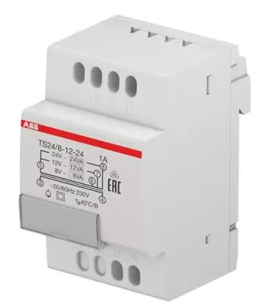 Produktfoto 1 von ABB 40 W Klingeltrafo, Primär 230 V / Sekundär 12 V DIN-Hutschiene 5 Ausg., 85 mm x 52.5mm x 65 mm