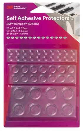 Produktfoto 1 von 3M SJ Selbstklebende Füße, Zylindrisch, ø 15.9 mm, Polyurethan (Urethan) Elastomer, L. 50 ft, B. 0.5mm, 107 °C max.