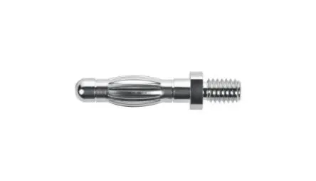 Produktfoto 1 von Schutzinger 4 mm Stecker Silber Bananenstecker, Kontakt Nickel, 33 V ac, 70V dc 32A M4-Gewinde