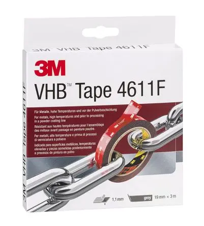 Produktfoto 1 von 3M 4611F VHB Acrylschaum Schaumstoff Klebeband doppelseitig, Grau, Stärke 1.1 mm, 19mm x 3 m, 32N/cm
