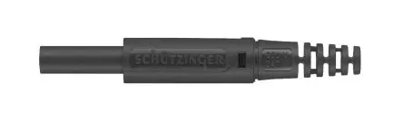 Produktfoto 1 von Schutzinger 2 mm Stecker Schwarz Bananenstecker, Kontakt Gold, Nickel, 600V 10A, Crimpanschluss