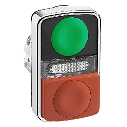 Produktfoto 1 von Schneider Electric Harmony XB4 Drucktastenkopf Ø 22 mm, Grün, Rot Tastend Rechteckig Rechteckig Metall, IP66