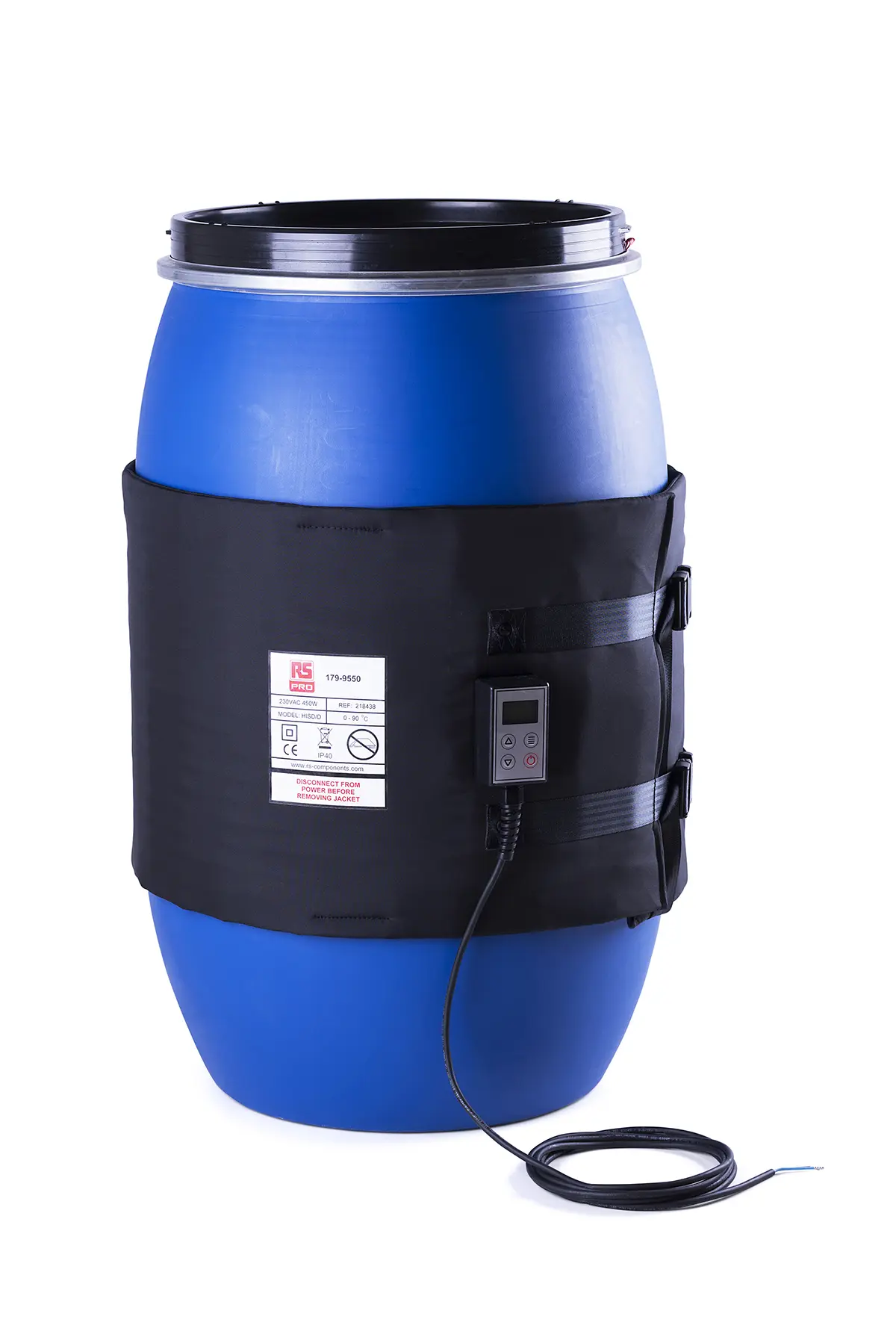 Produktfoto 1 von RS PRO Fassheizung Seitenfläche 200 L 450 x 1950 mm 450 W 110/230 V Glasfaser Polyester