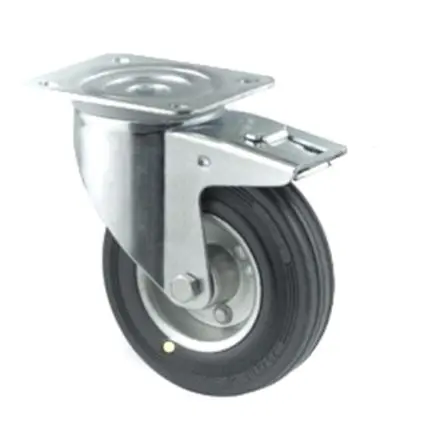 Produktfoto 1 von Tente Gebremst, schwenkbar Rolle, Rad ø 100 mm, 70 kg, Ges H. 128 mm, Rad B. 30 mm, Vollgummi